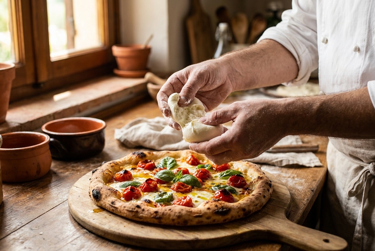 Paso a paso: Pizza de burrata y pomodorini: la que se arma al salir del horno
